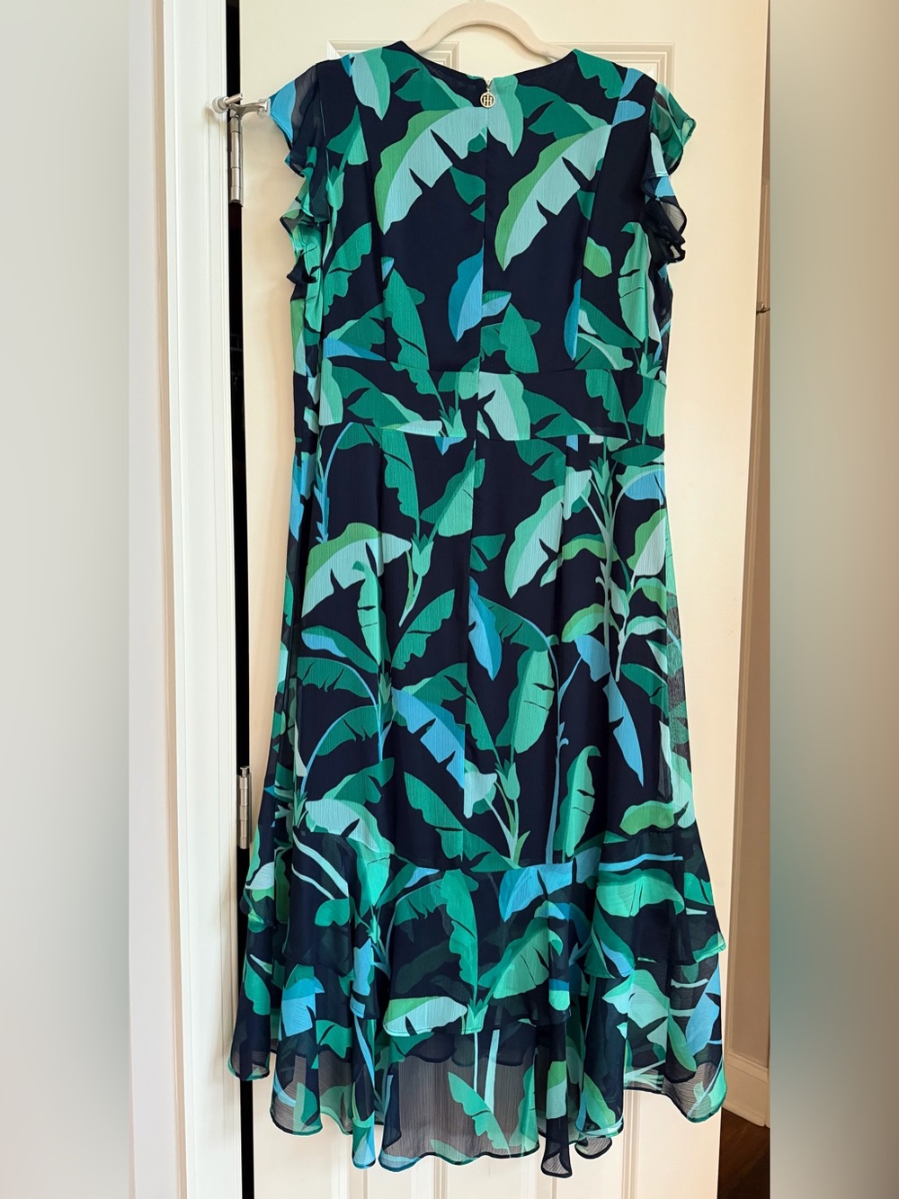 Tommy Hilfiger Riviera Floral Chiffon High Low Midi Dress Size 16 Ruffle Leaf - Picture 3 of 16